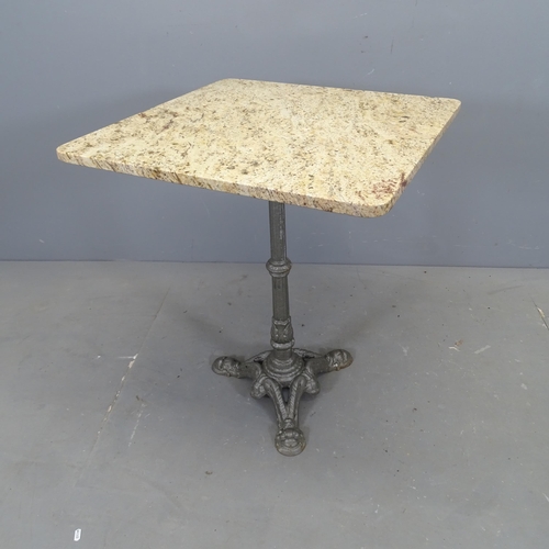 3094 - A French Art Deco style bistro table, with marble top on painted cast iron base. 60x73cm.