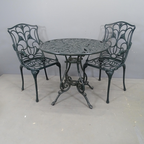 3095 - NOVA - A painted aluminium circular garden table, 79x71cm, with two matching chairs, labelled for No... 