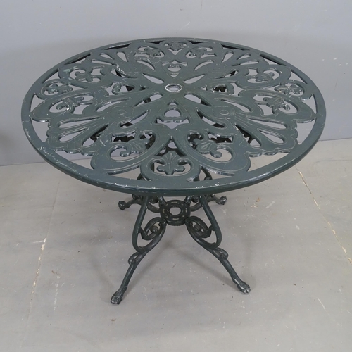 3095 - NOVA - A painted aluminium circular garden table, 79x71cm, with two matching chairs, labelled for No... 