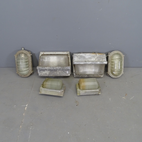 3097 - Six various industrial wall light fittings. Largest 37x30cm.