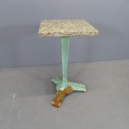 3103 - A French Art Deco bistro table, with polished granite top on painted cast iron frame. 40x71cm.