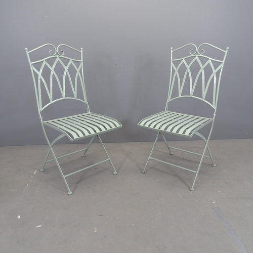 3112 - A pair of painted metal folding bistro / garden chairs.