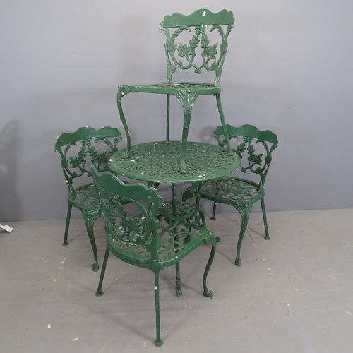 3124 - A painted aluminium garden table, 72x67cm, and four matching chairs.