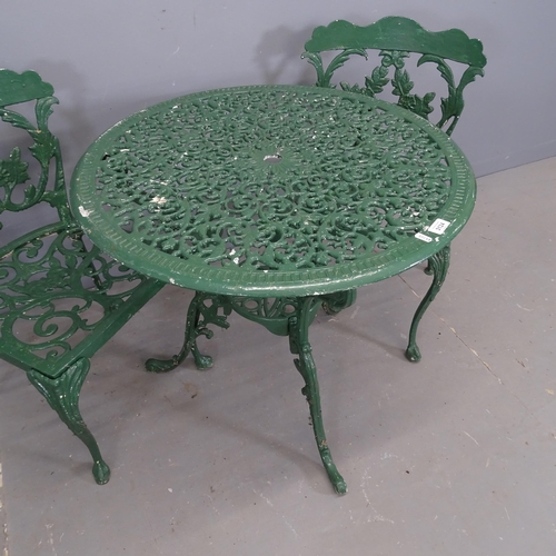 3124 - A painted aluminium garden table, 72x67cm, and four matching chairs.