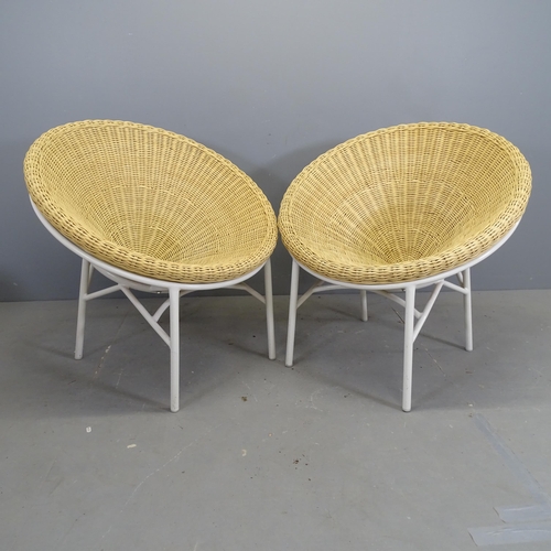 3132 - A pair of mid-century style rattan cone chairs designed by Terence Conran on white enamel steel base... 