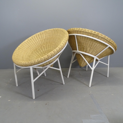 3132 - A pair of mid-century style rattan cone chairs designed by Terence Conran on white enamel steel base... 