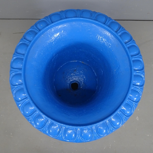 3134 - A French antique blue painted cast iron Campana style urn. 48x63cm.