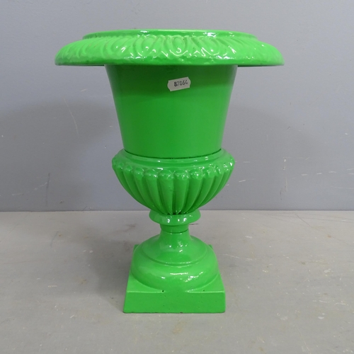 3136 - A French antique green painted cast iron Campana style urn. 29x37cm.