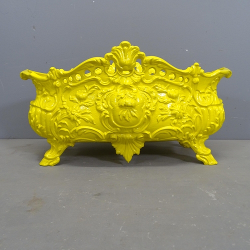 3137 - A French antique yellow painted cast iron planter / jardiniere. 59x30x29cm.