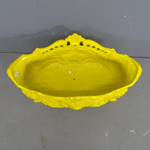 3137 - A French antique yellow painted cast iron planter / jardiniere. 59x30x29cm.