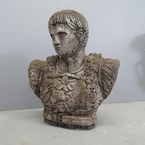 3142 - A weathered reconstituted stone bust, study of Augustus Caesar. Height 55cm.