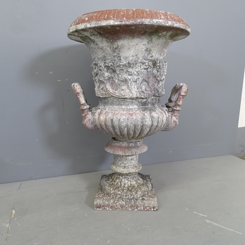 3143 - A cast metal Campana style garden urn. 45x66cm.