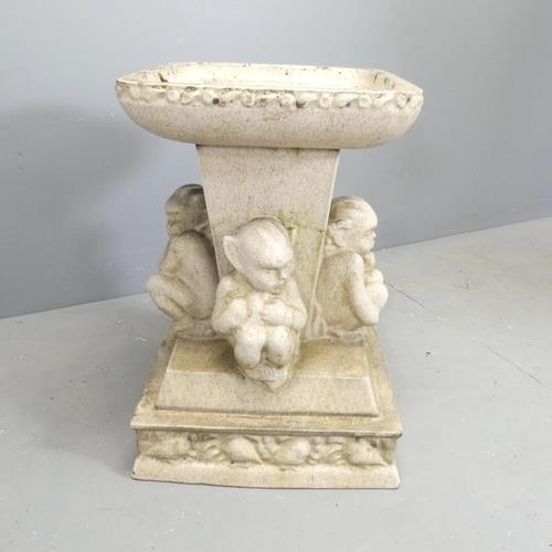 3144 - LEFCO A Victorian glazed ceramic bird bath, the central column surrounded by imps, with pedestal bas... 