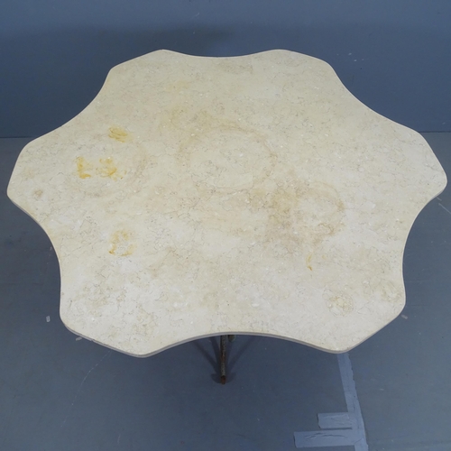 3147 - An 19th century French centre standing Orangerie table with shaped marble top on scrolled wrought ir... 