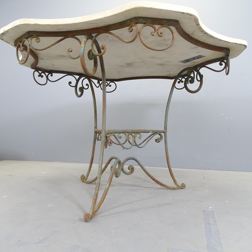 3147 - An 19th century French centre standing Orangerie table with shaped marble top on scrolled wrought ir... 