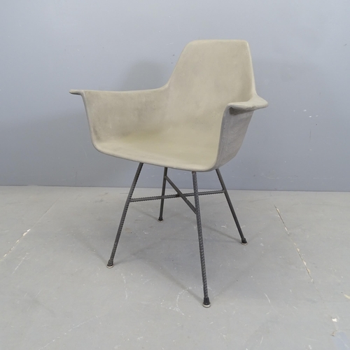 3148 - A contemporary design Lyon Beton Hauteville High armchair with concrete seat on iron base with mould... 