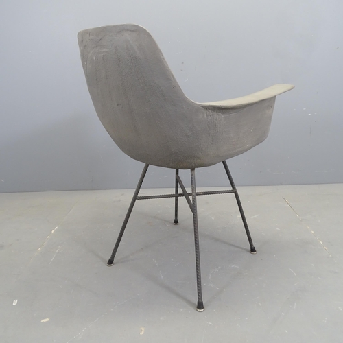 3148 - A contemporary design Lyon Beton Hauteville High armchair with concrete seat on iron base with mould... 