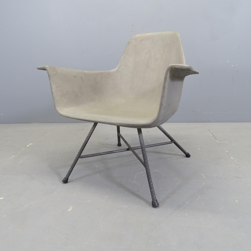 3149 - A contemporary design Lyon Beton Hauteville Low armchair with concrete seat on iron base with moulde... 