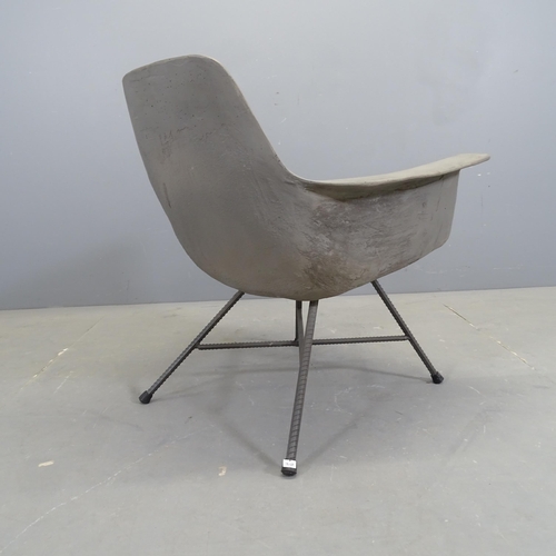 3149 - A contemporary design Lyon Beton Hauteville Low armchair with concrete seat on iron base with moulde... 