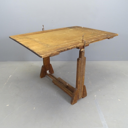 3152 - A vintage pine plank top adjustable folding table. Dimensions as pictured 107x70x74cm.