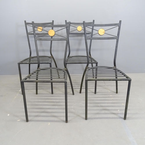 3155 - A set of four tubular metal stacking garden chairs.