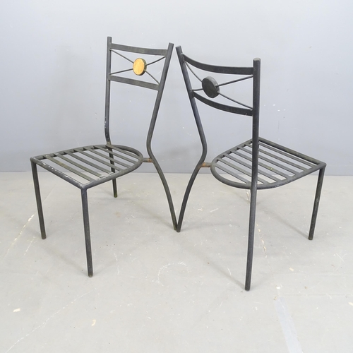 3155 - A set of four tubular metal stacking garden chairs.