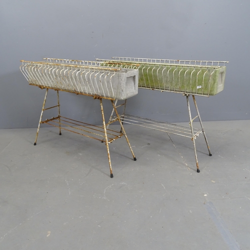 3163 - A pair of mid-century wirework rectangular planters, with compressed concrete liners. 81x60x25cm.