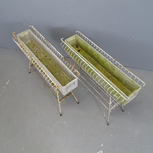 3163 - A pair of mid-century wirework rectangular planters, with compressed concrete liners. 81x60x25cm.