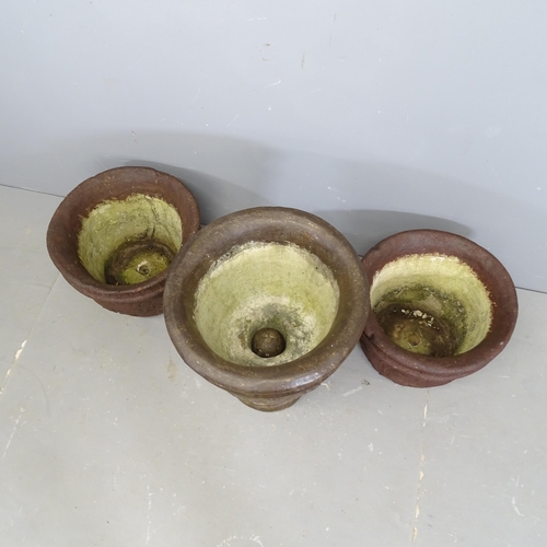 3164 - A two section concrete garden urn on stand, 43x57, and two similar concrete garden urns. (3)