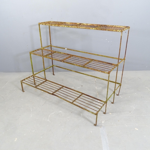 3165 - An antique wirework three-tier plant stand. 102x76x56cm.