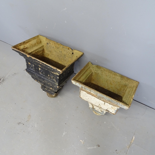 3169 - Two similar painted cast iron rain hoppers. Largest 36x46x24cm.