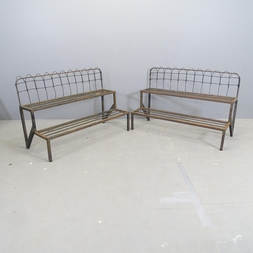 3171 - A pair of painted metal two-tier plant stands. 94x63x40cm.