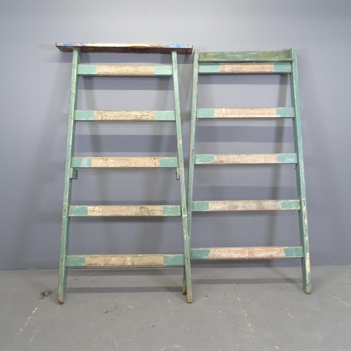 3172 - Two halves of a vintage pine step ladder. 87x163cm.