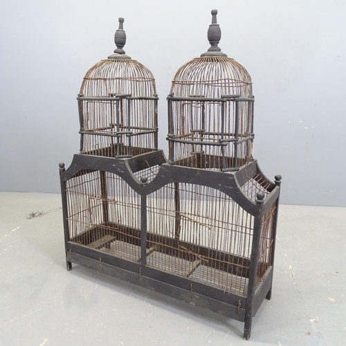 3176 - A large French painted double-dome wirework birdcage, 69x86x22cm.