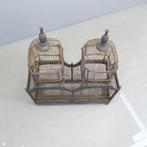 3176 - A large French painted double-dome wirework birdcage, 69x86x22cm.