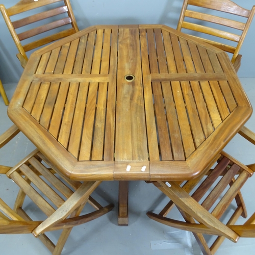 3179 - ALEXANDER ROSE - An octagonal teak drop-leaf folding garden table, 120x73cm, with four matching chai... 