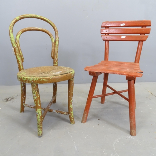 3180 - THONET - A child's painted bentwood chair, and another rustic child's chair. (2)