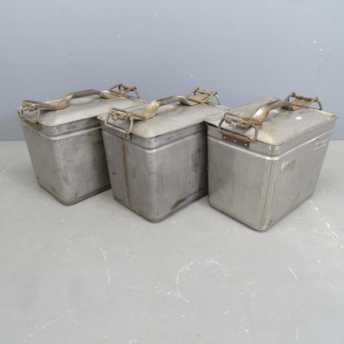 3185 - Three Ministry of Defence field kitchen food carriers. 43x34x27cm.