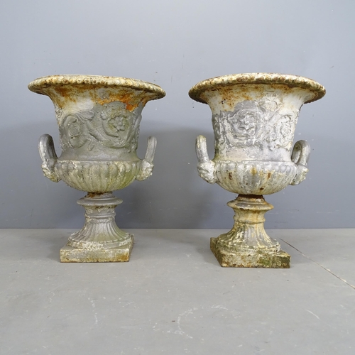 3191 - ANDREW HANDYSIDE - A pair of 19th century painted cast iron Campana urns. 47x59cm.