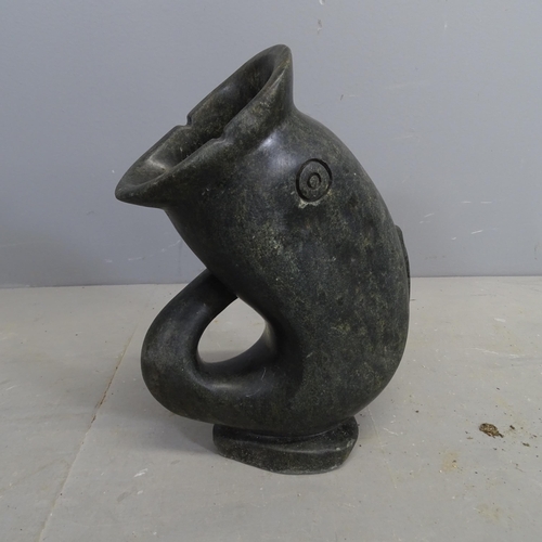 3208 - A hardstone fish jug sculpture. Height 36cm.