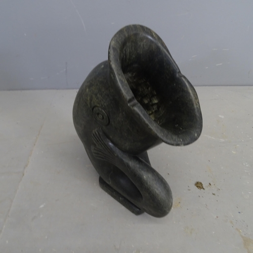 3208 - A hardstone fish jug sculpture. Height 36cm.