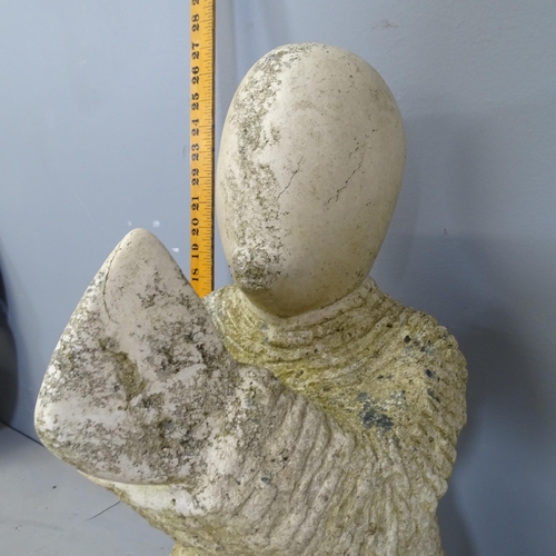 3222 - A large carved white opal sculpture, study of a praying figure. Height 66cm.