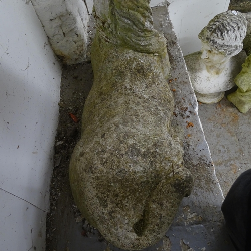 3230 - A weathered concrete garden sculpture, study a reclining horse. 82x54x32cm. (A/F)