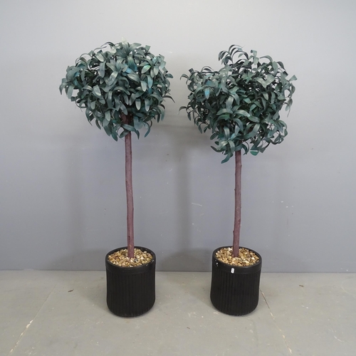 3231 - A pair of artificial bay trees in ceramic pots. Height 135cm.