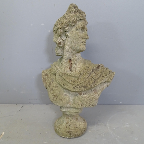 3232 - A weathered concrete bust, study of a roman depiction of Apollo. Height 55cm.