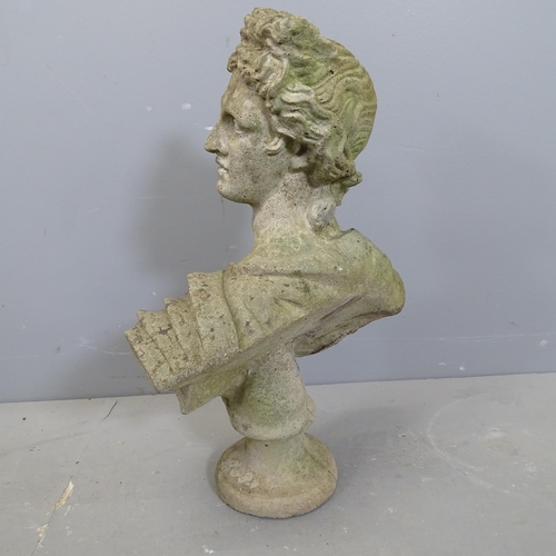 3232 - A weathered concrete bust, study of a roman depiction of Apollo. Height 55cm.