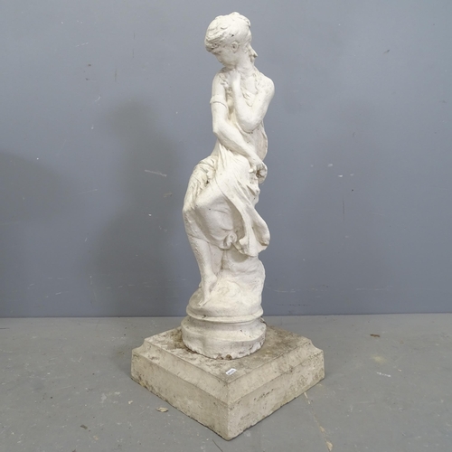 3234 - A two-section concrete garden statue, study of a classical woman, with plinth base. Height 80cm.