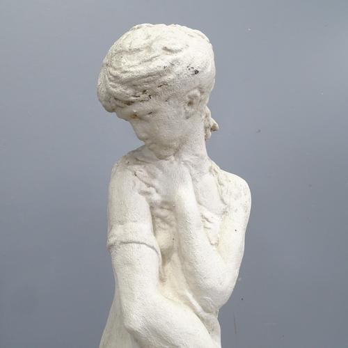 3234 - A two-section concrete garden statue, study of a classical woman, with plinth base. Height 80cm.