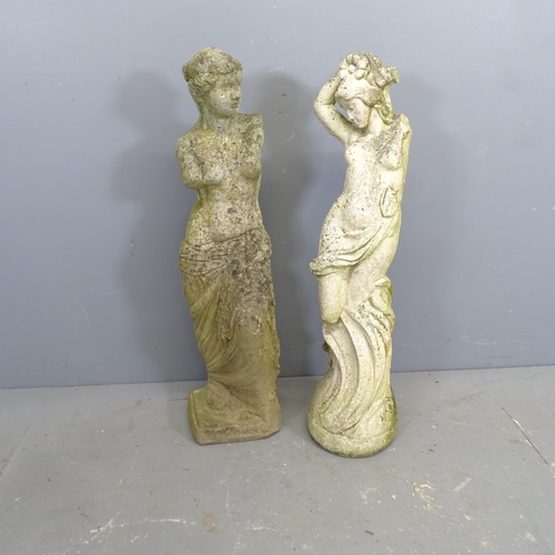 3243 - Two weathered concrete garden statues. Tallest 88cm.