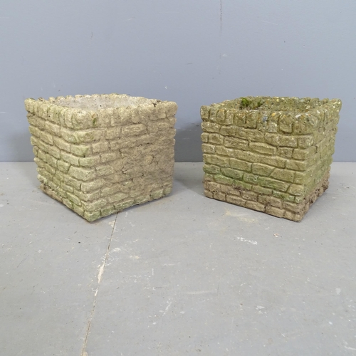 3244 - A pair of small brick design garden planters. 20x18cm.